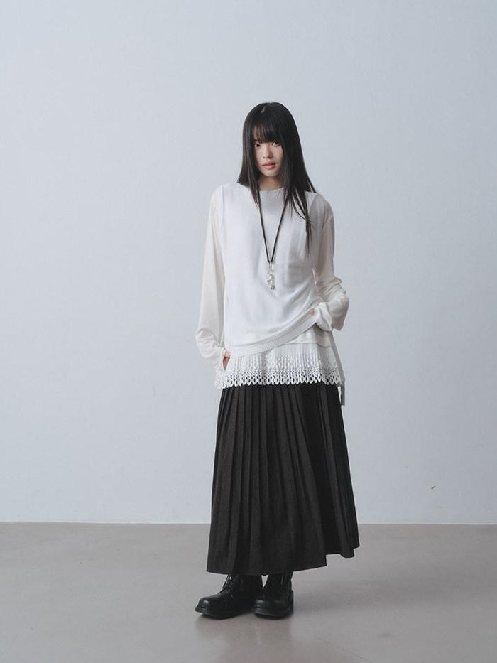 DDGIRL studio Soft Breathable V-neck Patchwork Loose Fit Women White Long Sleeve T-Shirts