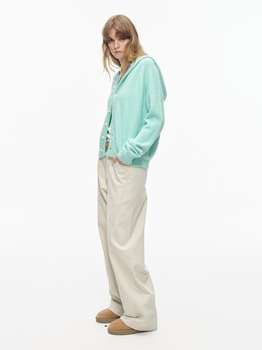 Country Moment Soft Button Closure Hooded Loose Fit Unisex Polyester Blend Cardigans