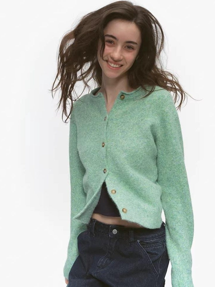 Country Moment Soft Slim Casual Buttoned Crewneck Knit Warm Long Sleeve Women Cardigans