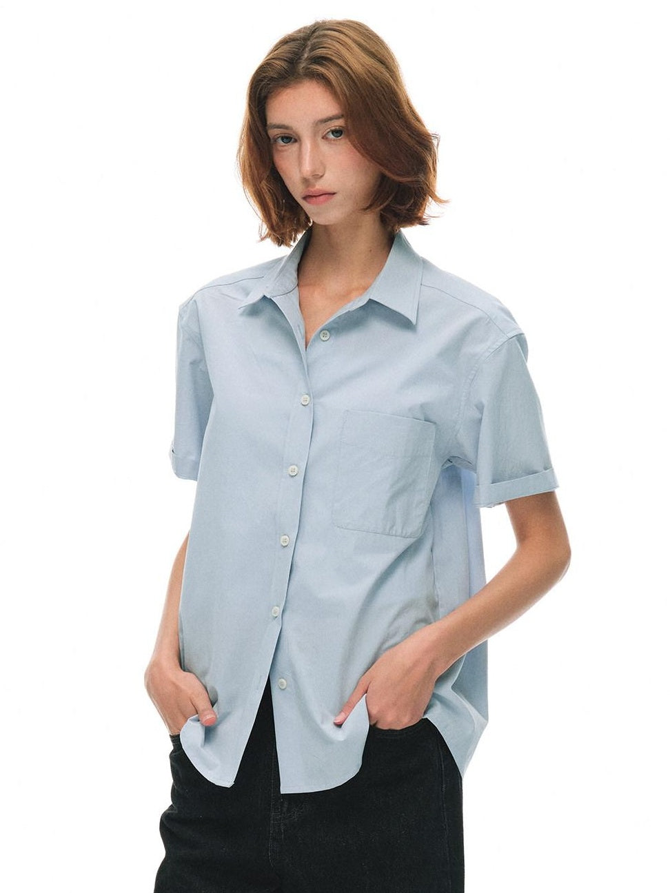 Country Moment Breathable 100% Cotton Loose Polo Collar Pocket Button Women Commute Shirts