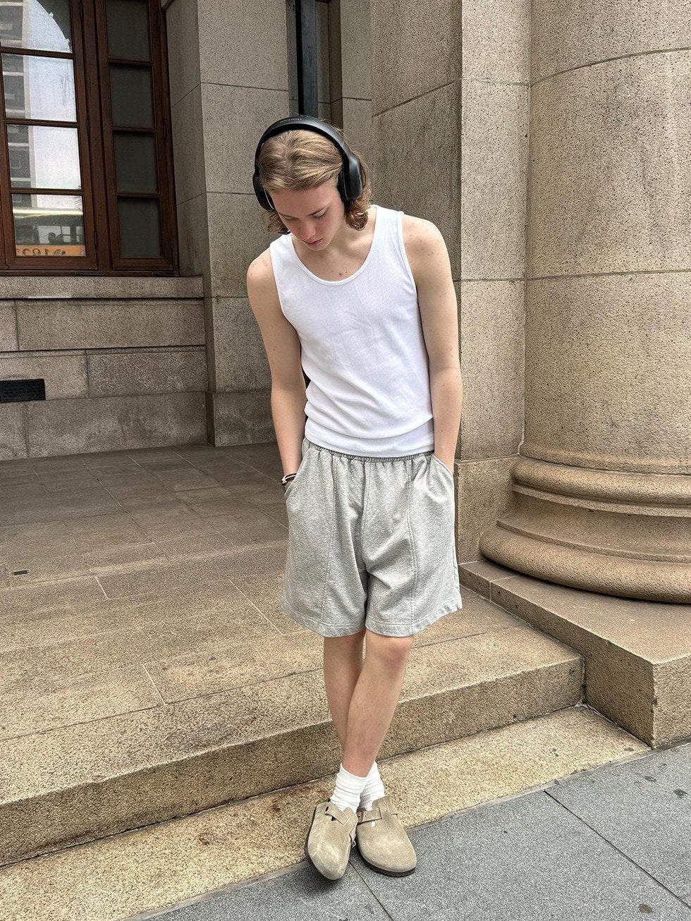 Country Moment Cotton Blend Slight Stretch Loose Mid Waist Daily Casual Grey Mid-Length Shorts