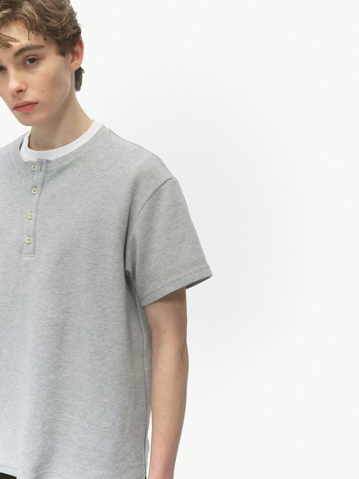 Country Moment Cotton Blend Loose Fit Henley Neck Unisex Dark Gray Short Sleeve T-Shirts