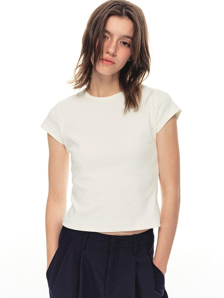 Country Moment Cooling Breathable Cotton Slim Fit Round Neck Short Sleeve Women Basic Crop Tops