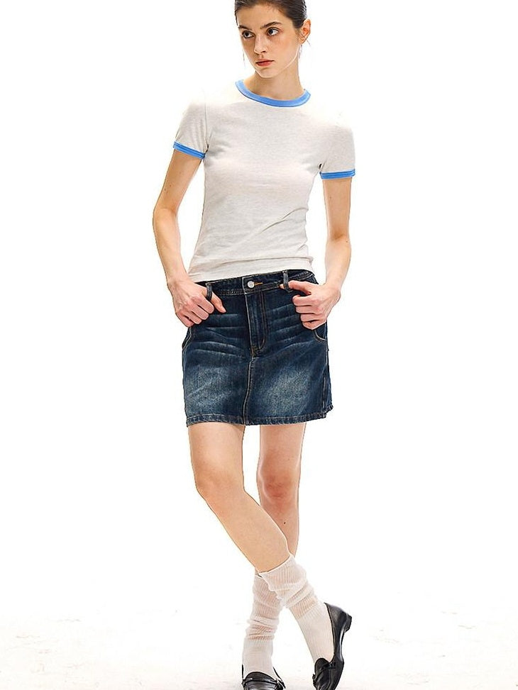 Country Moment 100% Cotton Ribbed Crew Neck Moisture Wicking Two Tone Short Sleeve T-Shirts