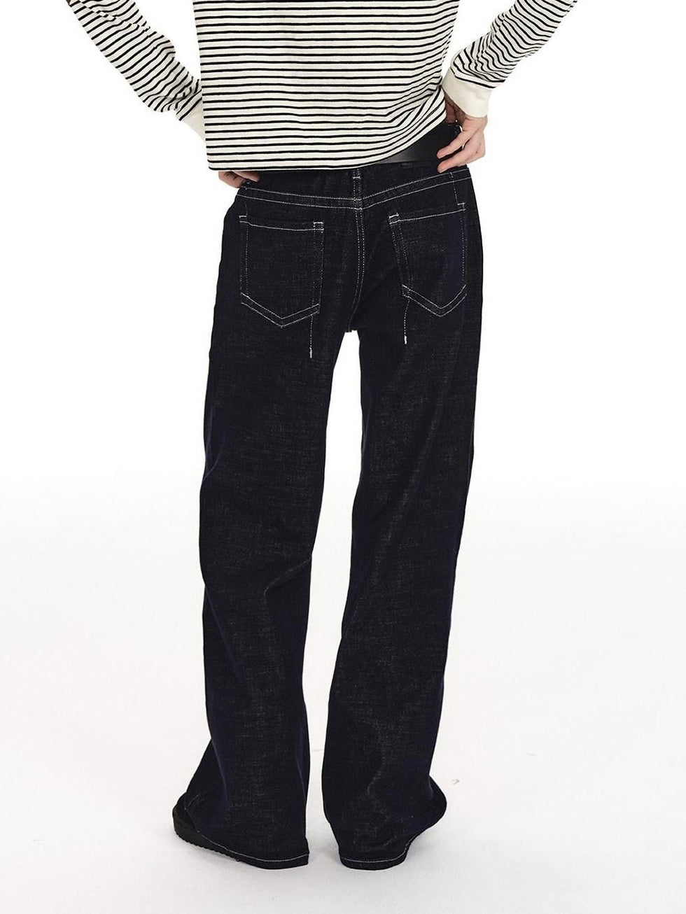 Country Moment Slimming Mid Rise Contrast Stitch Loose Unisex Blue Cotton Straight Leg Jeans