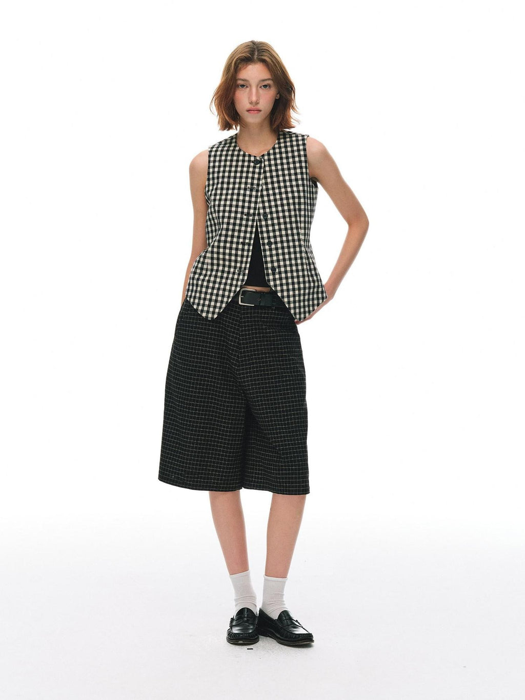 Country Moment 100 Percent Cotton Plaid Mid Rise American Casual Citywalk Mid-Length Shorts