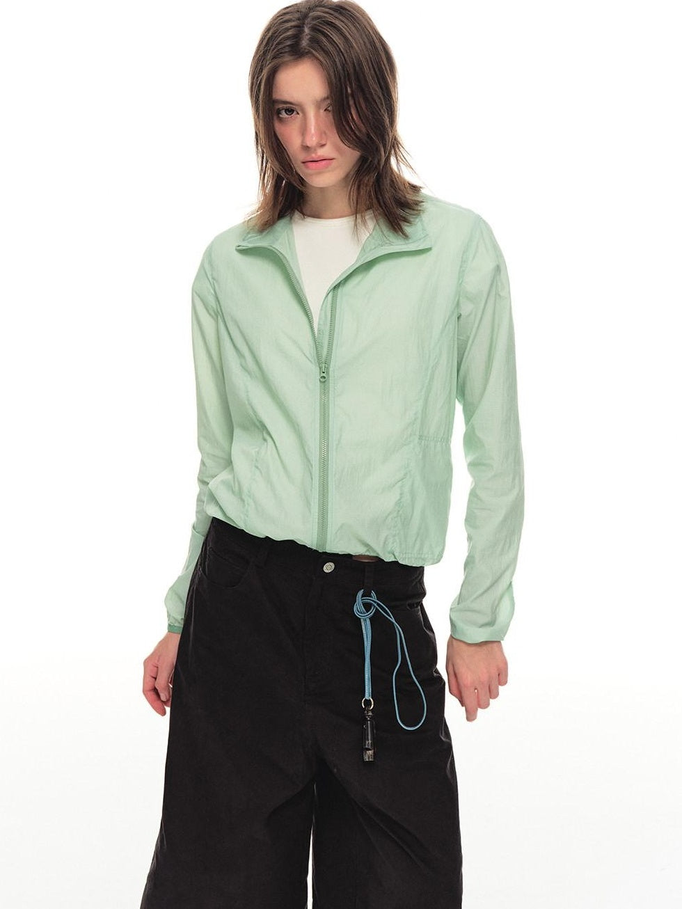 Country Moment Upf50 Packable Nylon Drawstring Hem Women Zip Shirt Green Shirts & Blouses