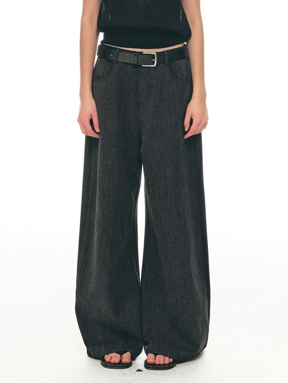 Country Moment High Waist Tailored Cleanfit Micro Stretch Neutral Dark Gray Wide Leg Pants