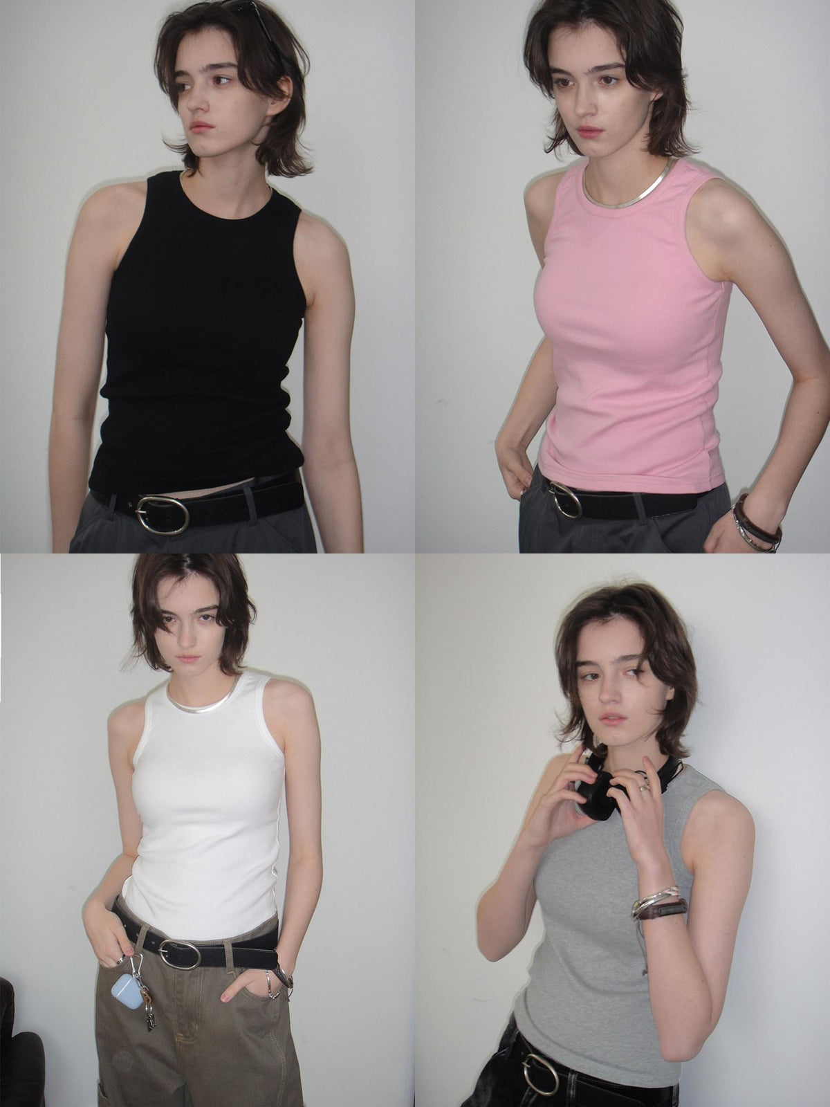 Country Moment Ribbed Stretch Cotton Street Slim Racerback Cropped Women Layering Tank Tops