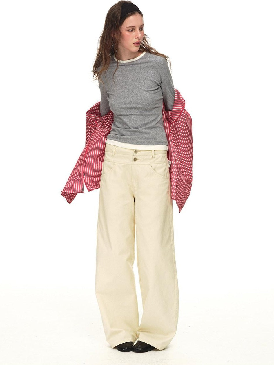 Country Moment Stretch Cotton Layered Slim Fit Casual Women Crewneck Gray Long Sleeve T-Shirts