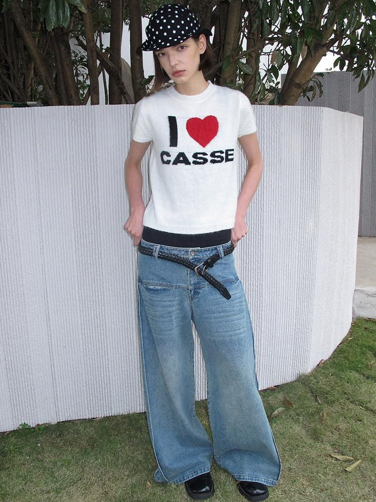 CasseSango Durable Cotton Mid Rise Pleated Loose Fit Washed Blue Wide Leg Jeans