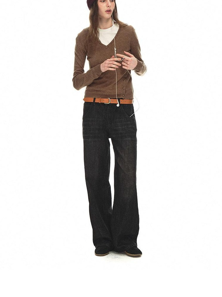 Country Moment Soft Wool Blend Slimming Relaxed Fit Asymmetric V-neck Women Commuter Sweaters