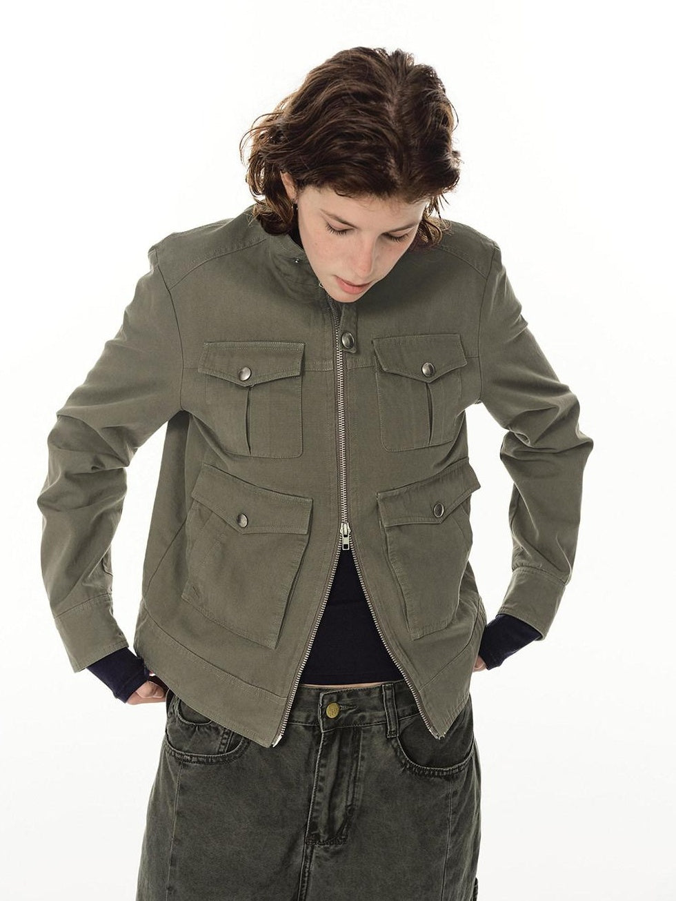 Country Moment Durable Cotton Utility Structured Multi Pocket Unisex Zip Cropped Jackets