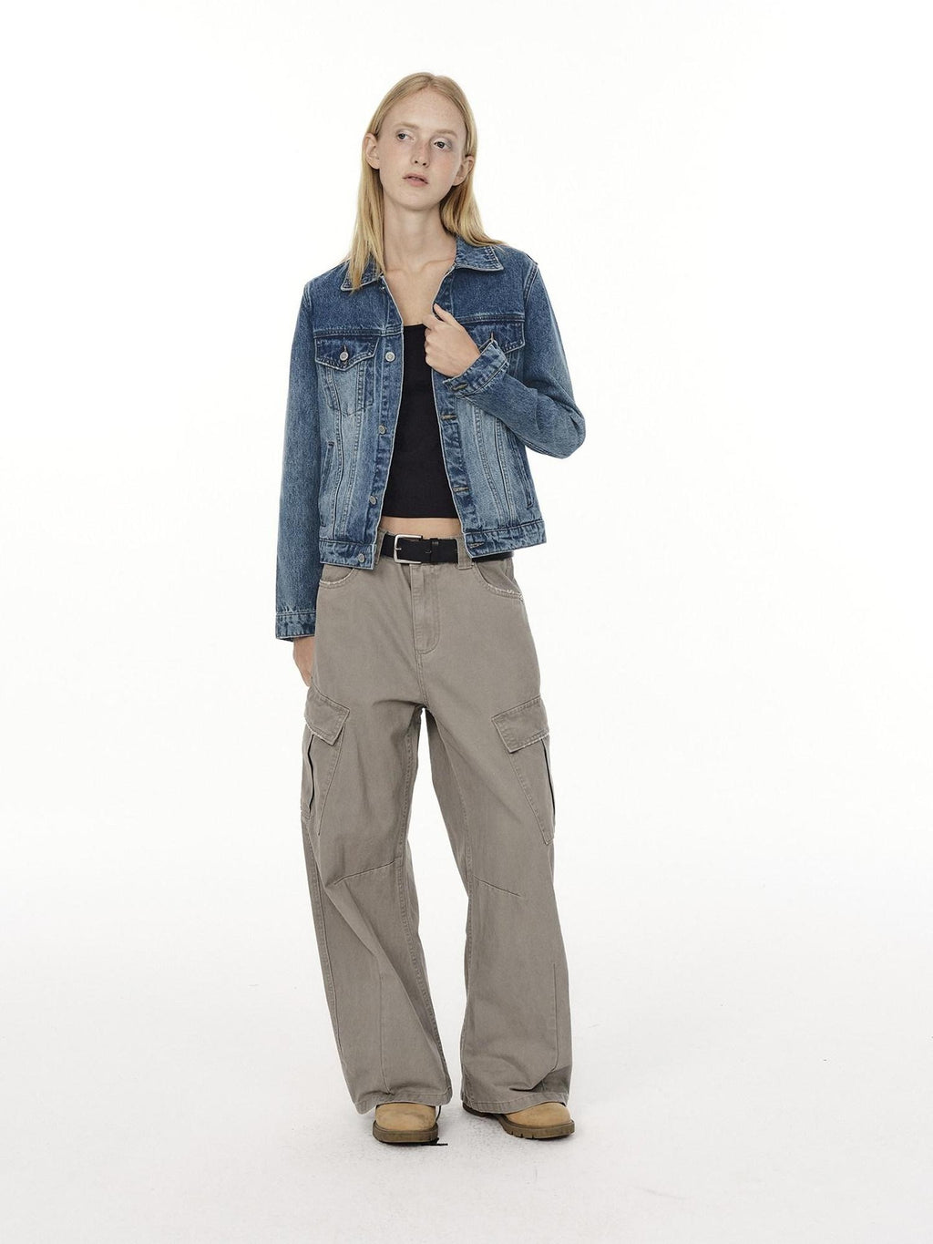 Country Moment Durable Gradient Washed Button Detail Vintage Slim Cropped Unisex Denim Jackets