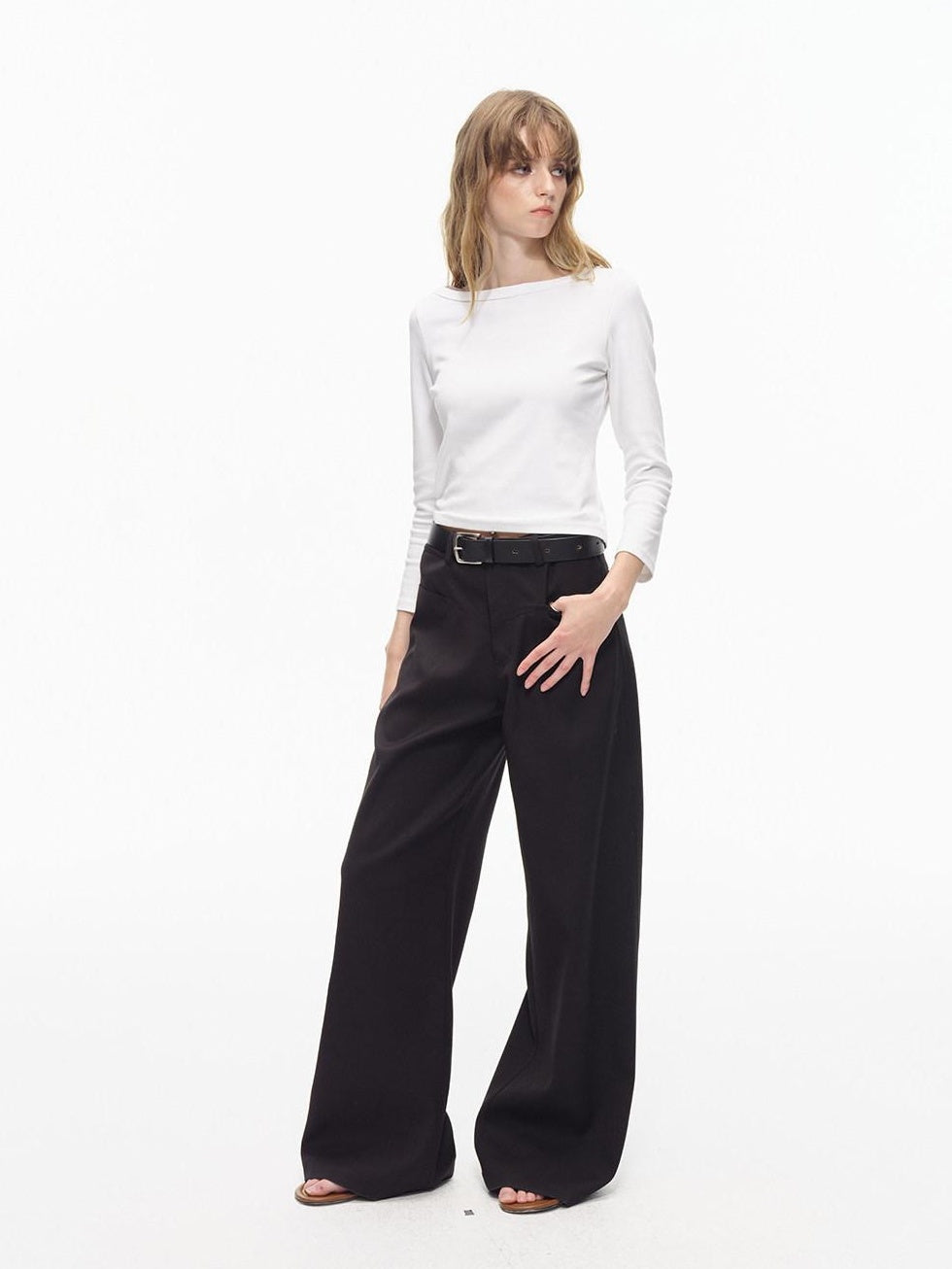 Country Moment Wrinkle Resistant Mid Rise Loose Straight Leg Casual Youth Black Wide Leg Pants