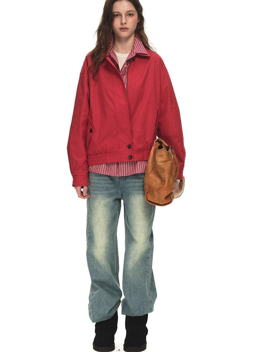 Country Moment Reversible Relaxed Unisex Cotton Plaid Zip Collar Ribbed Hem Cropped Jackets