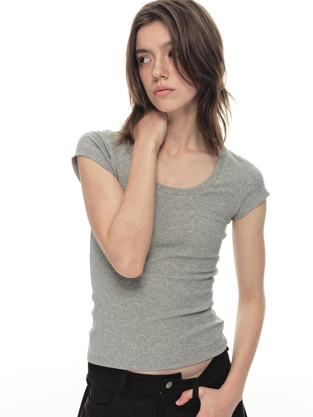 Country Moment Breathable Stretch Washed Slim Fit U Neck Women Cotton Short Sleeve T-Shirts