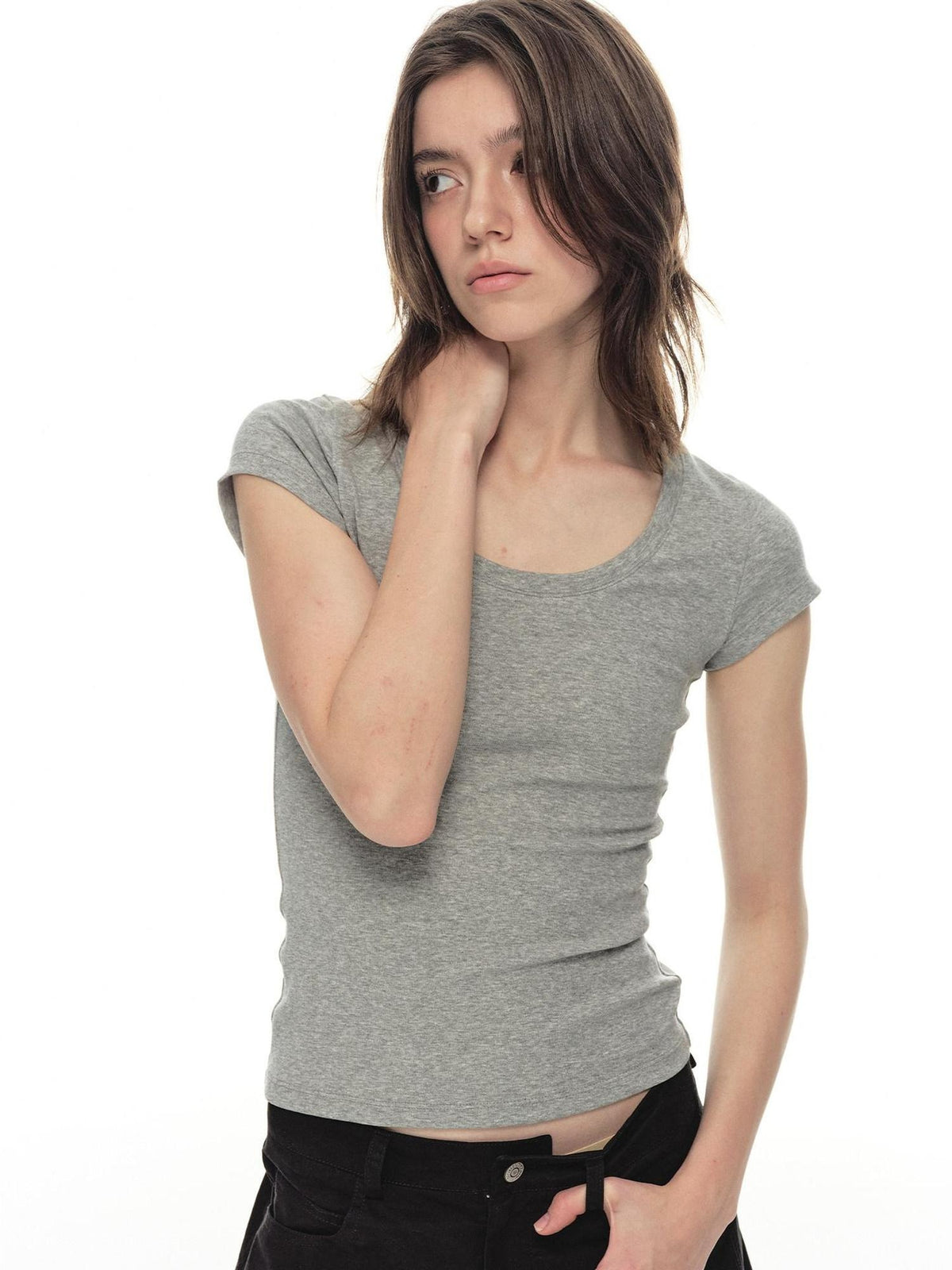 Country Moment Breathable Stretch Washed Slim Fit U Neck Women Cotton Short Sleeve T-Shirts