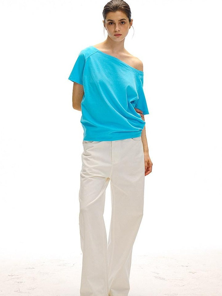 Country Moment Versatile Cotton Loose Natural Waist Zip Fly Commuter White Straight Pants