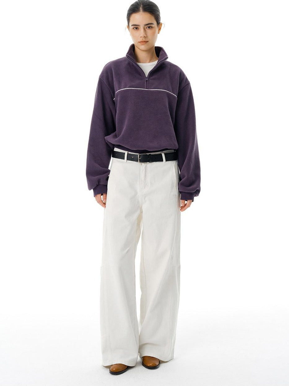 Country Moment Heavyweight Polyester Half Zip High Neck Casual Unisex Purple Sweatshirt