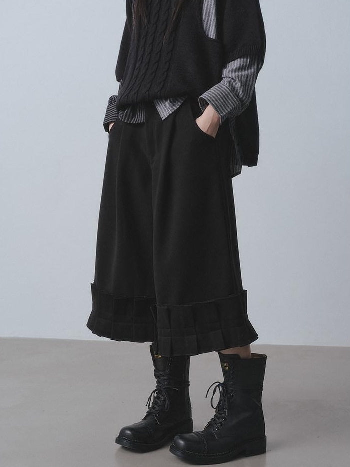 DDGIRL studio High Waist Pleated Solid Black Women Workwear Zipper Durable Wide Leg Pants