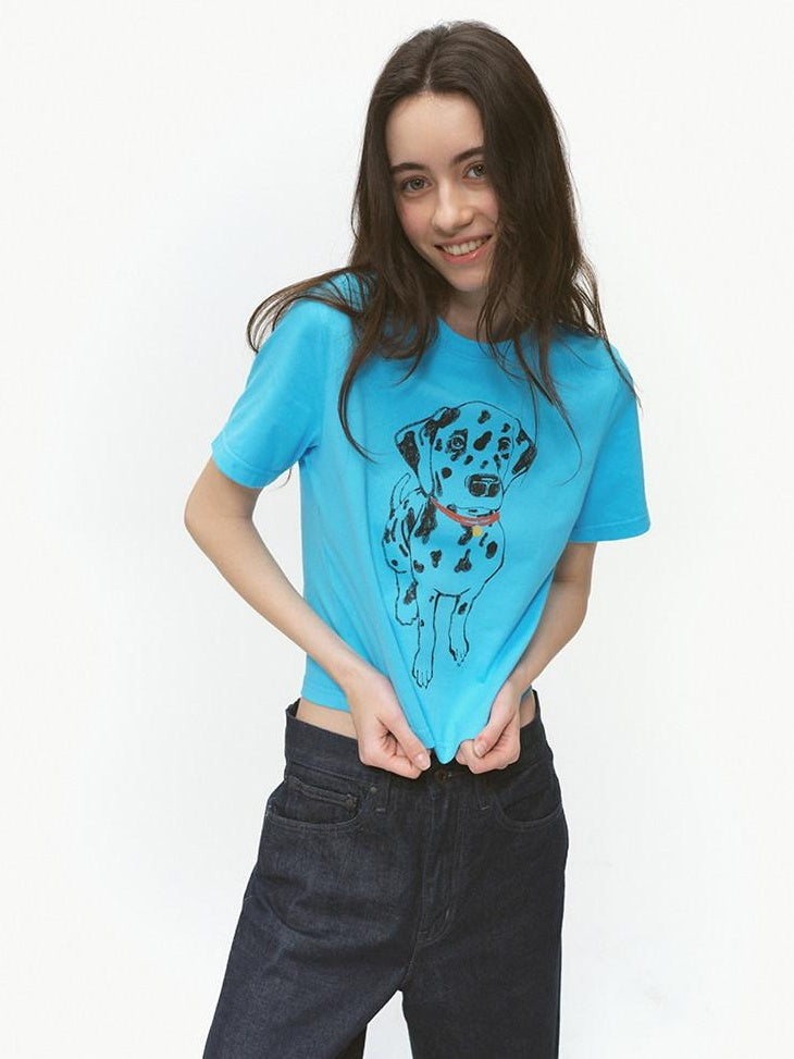 Country Moment Turquoise Animal Print Slim Fit Crewneck 100 Percent Cotton Basic Crop Tops