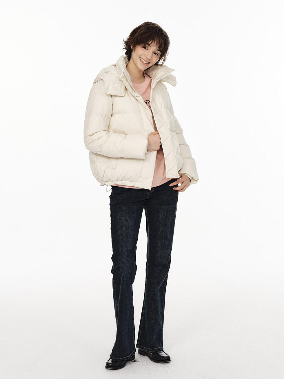 Country Moment 650Fp White Duck Down Cozy Cropped Detachable Hood Women Zipper Down Jackets