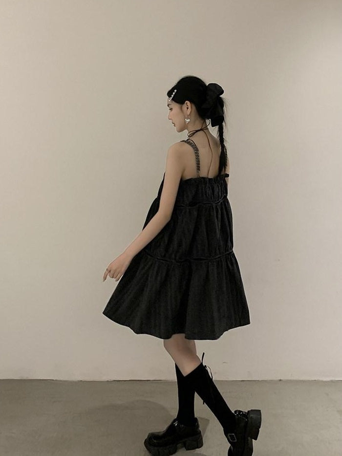 DDGIRL studio Shape Retaining Casual Patchwork Loose Waist A Line Cotton Blend Midi Dresses
