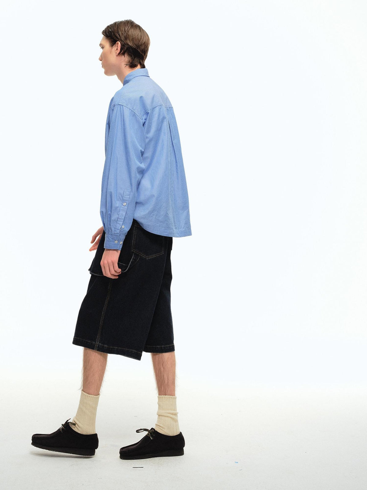 Country Moment Shape Retention Mid Rise Loose Straight Blue Denim Teen Cotton Mid-Length Shorts