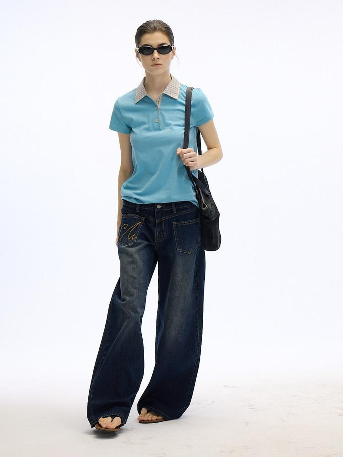 Country Moment 100% Cotton Patchwork Slim Fit Polo Collar Casual Plaid Short Sleeve T-Shirts
