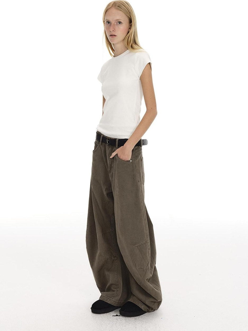 Country Moment Breathable Cotton Sculpted Mid Rise Casual Loose Black Brown Wide Leg Pants
