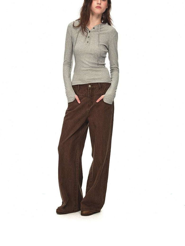 Country Moment Breathable Viscose Blend Hooded Henley Slim Casual Women Long Sleeve T-Shirts