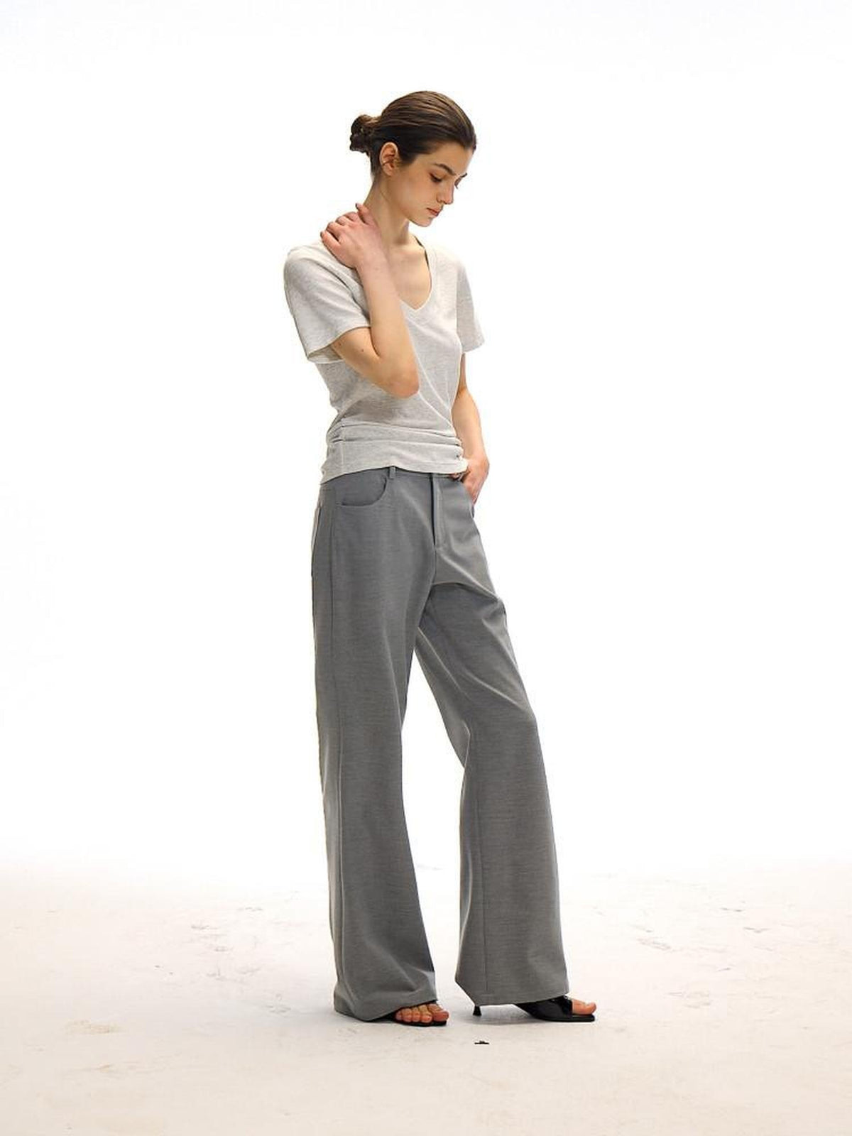 Country Moment Breathable Loose Street Sport Zip Fly Women Solid Gray Straight Pants