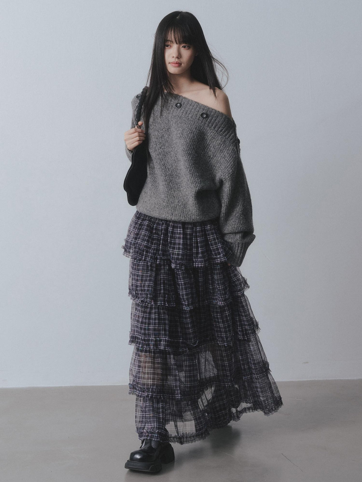 DDGIRL studio Breathable Lined Ruffle Pleated Panel High Waist A Line Youth Casual Maxi Skirts