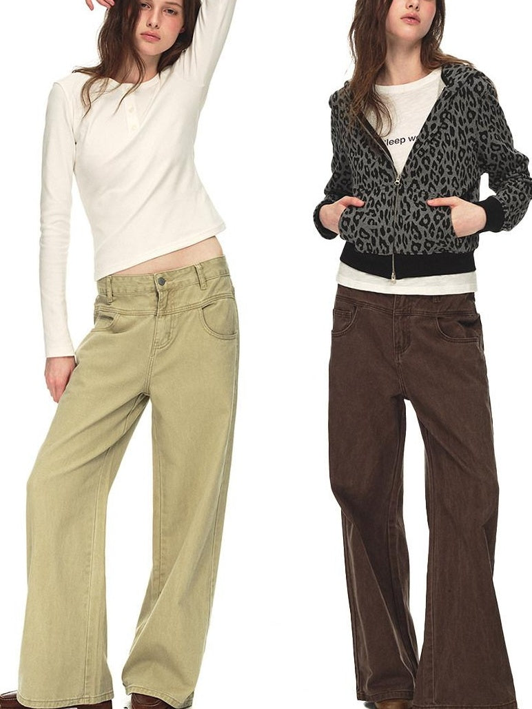 Country Moment Breathable Cotton Washed Patchwork Loose Cargo Mid Waist Casual Straight Pants