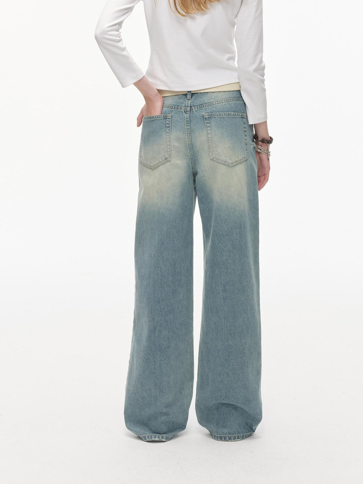 Country Moment Washed Gradient Mid Rise Relaxed Casual Gray Blue Stretch Straight Leg Jeans