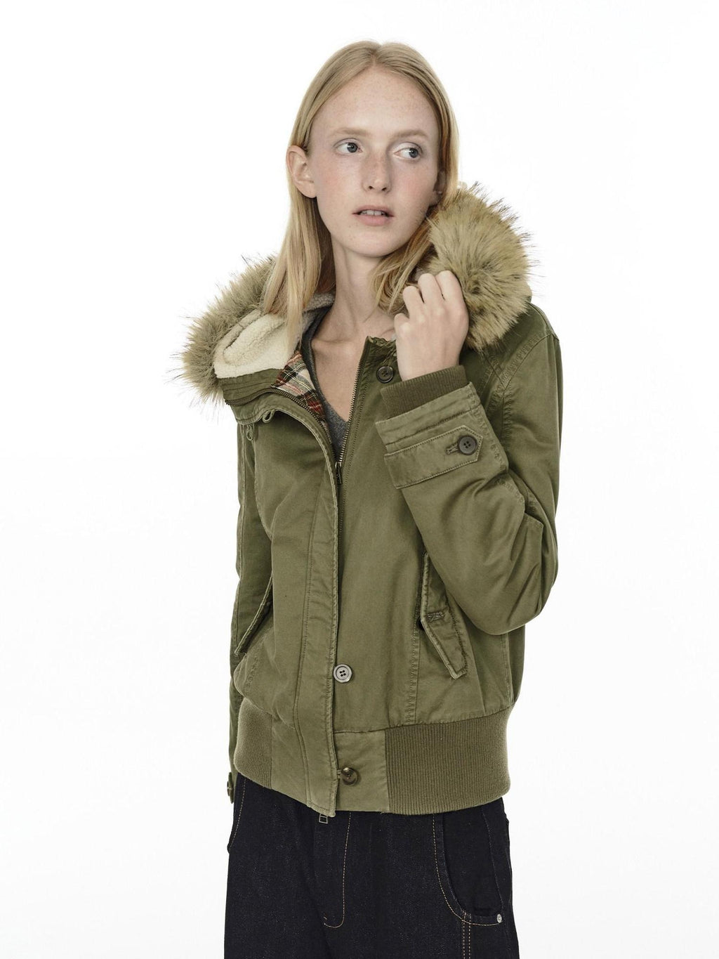 Country Moment Warm Cotton Quilted Hooded Vintage Green Casual Youth Ribbed Hem Puffer Jackets