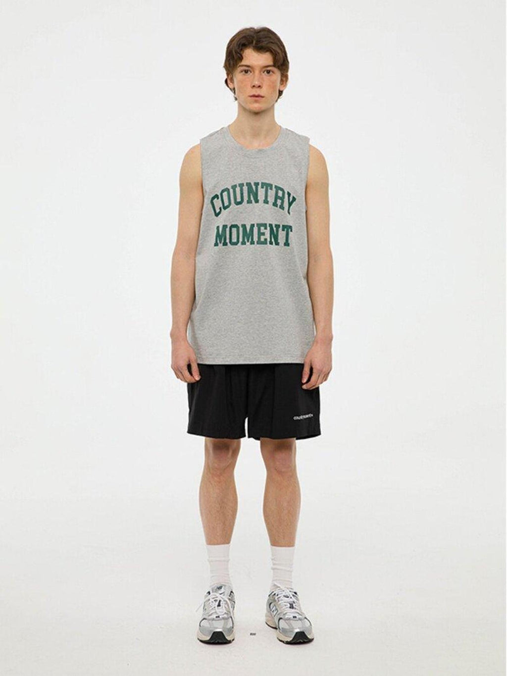 Country Moment Cotton Heather Gray Loose Japanese Youth Round Neck Sweat Vest Tank Tops