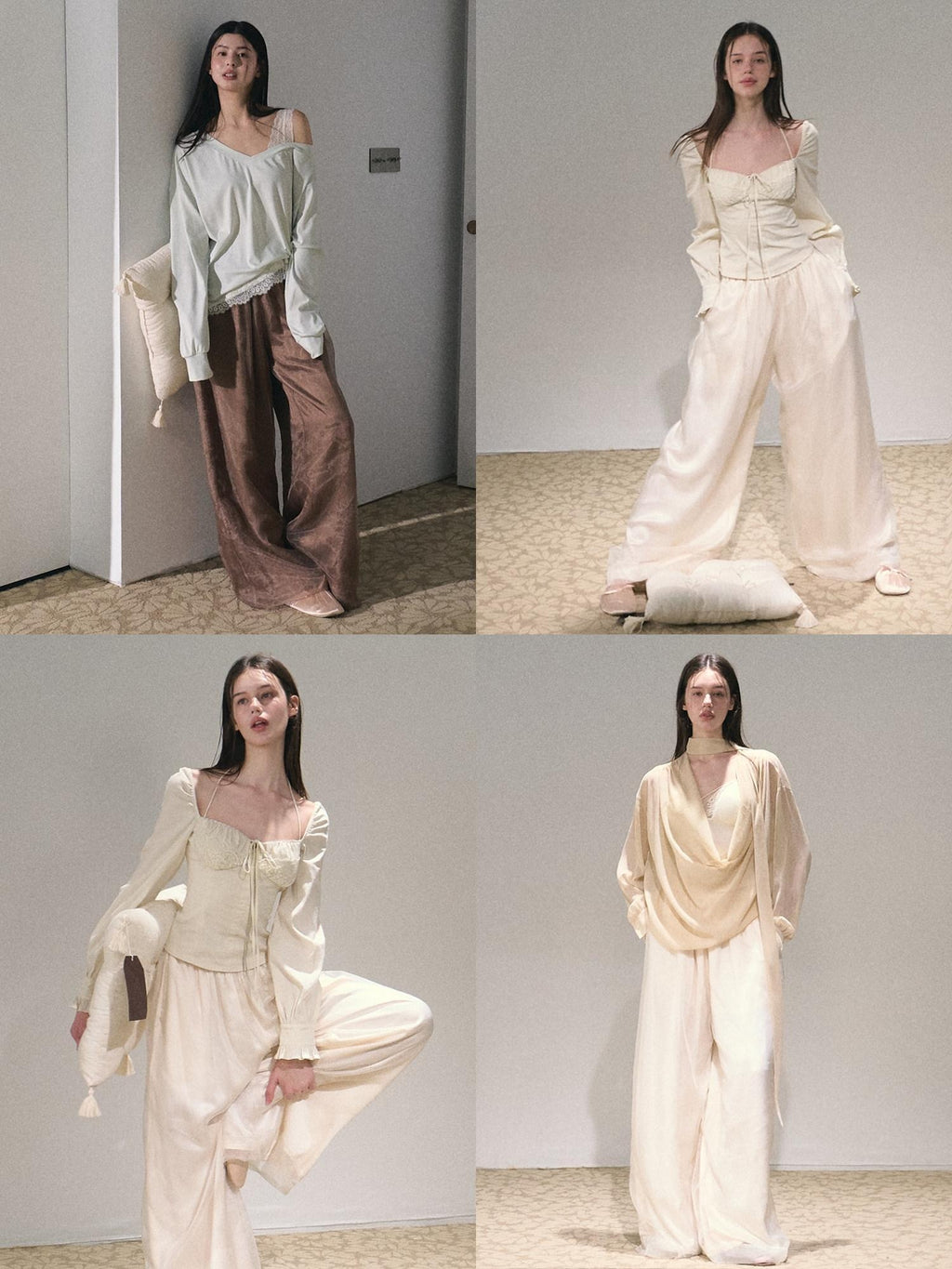 7 OAKMOO High Waisted Minimal Double Layer Relaxed Office Women Polyester Wide Leg Pants