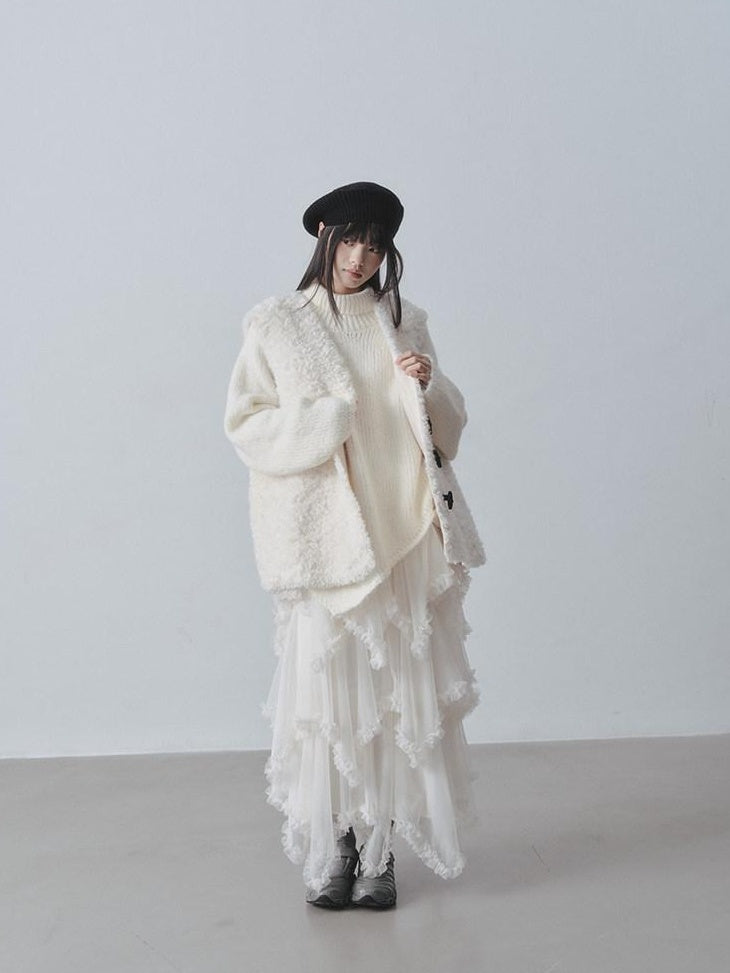 DDGIRL studio Soft Thick Asymmetric Oversized High Neck Commuter Women Iceland Dream Sweaters