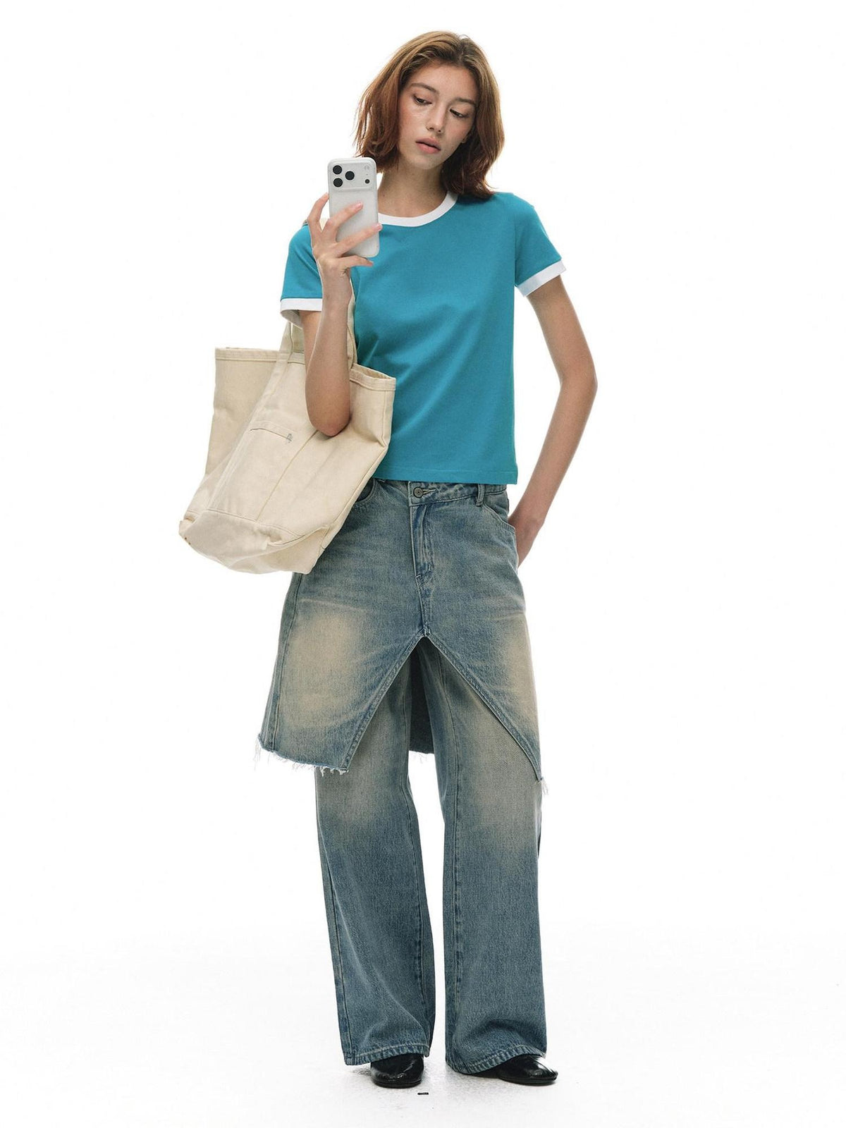 Country Moment Soft Breathable Colorblock Women Crew Neck Blue Short Sleeve T-Shirts