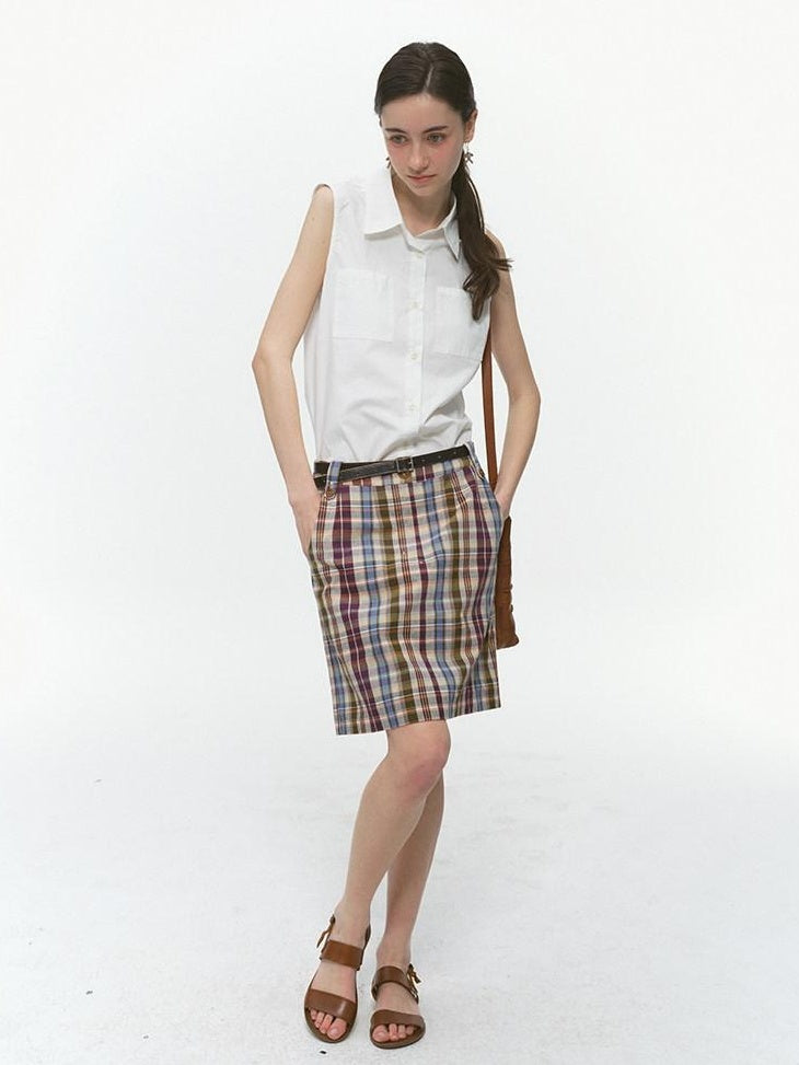 Country Moment High Waist Cotton Vintage Purple Plaid A Line Street Sporty Mini Skirts