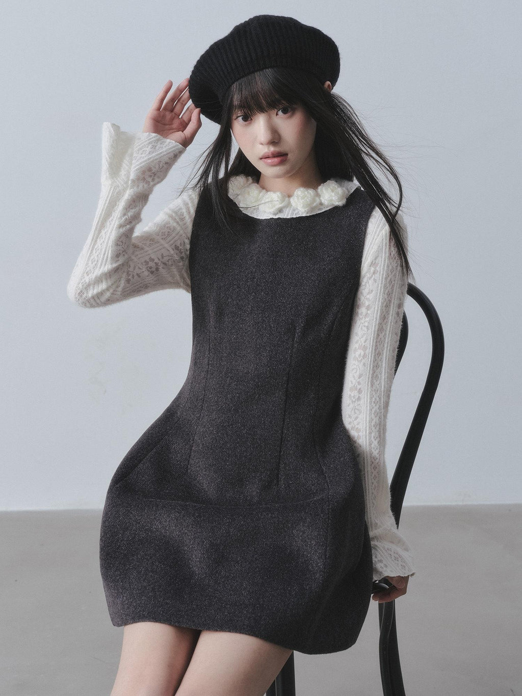 DDGIRL studio Ultra Soft Slim Lace Hollow Knit Pullover Gentle Bloom Daily Sweaters