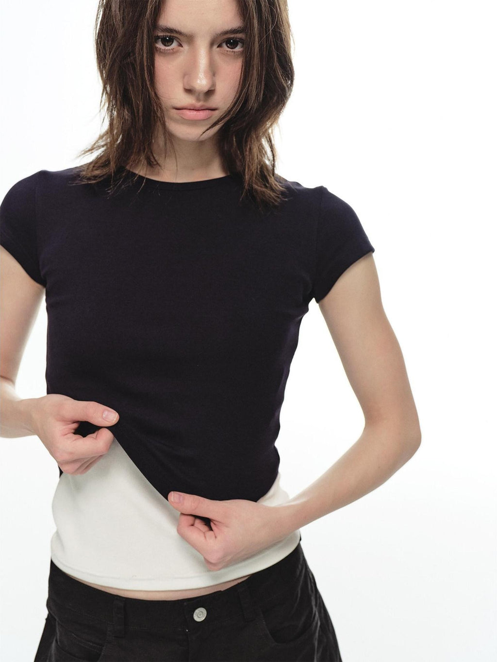 Country Moment Cooling Breathable Cotton Slim Fit Round Neck Short Sleeve Women Basic Crop Tops