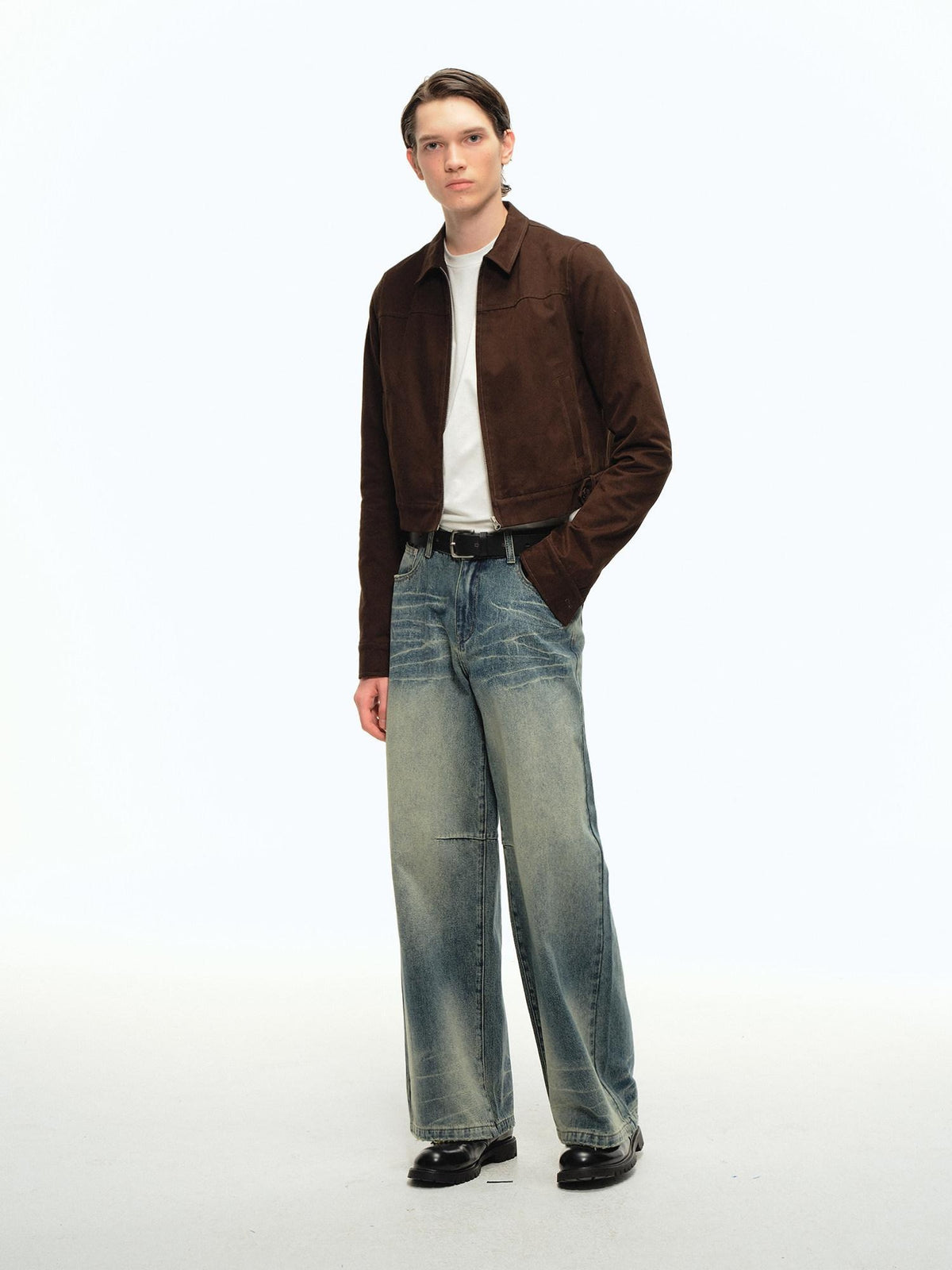 Country Moment Durable Pure Cotton Mid Rise Relaxed Wide Light Wash Casual Straight Leg Jeans