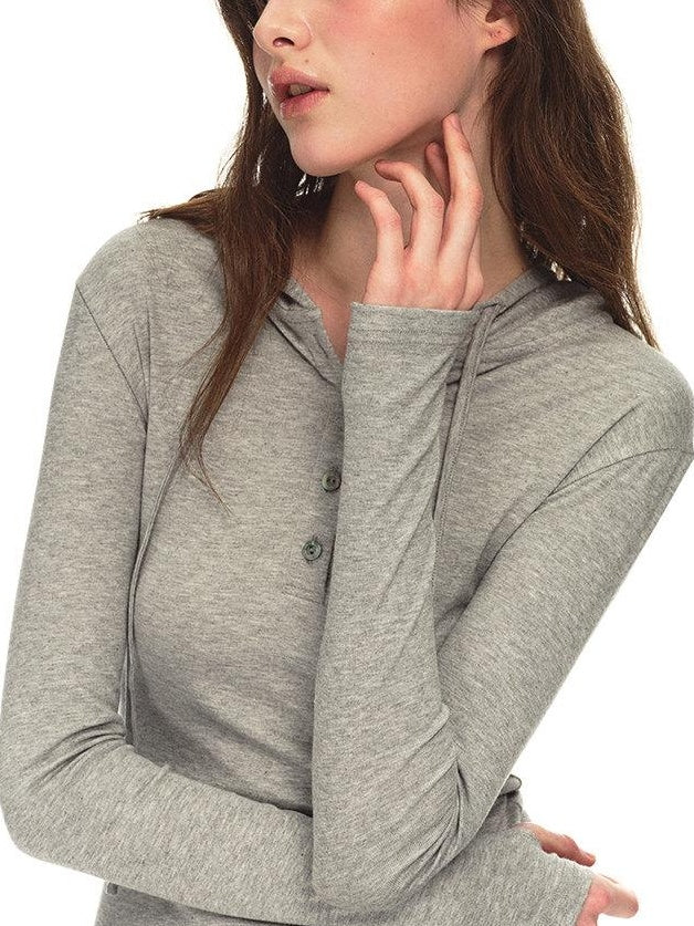 Country Moment Breathable Viscose Blend Hooded Henley Slim Casual Women Long Sleeve T-Shirts