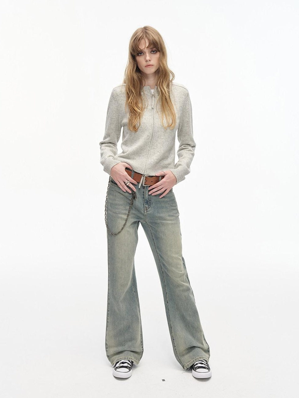 Country Moment Breathable Cotton Distressed Low Waist Micro Flare Women Gradient Flared Pants