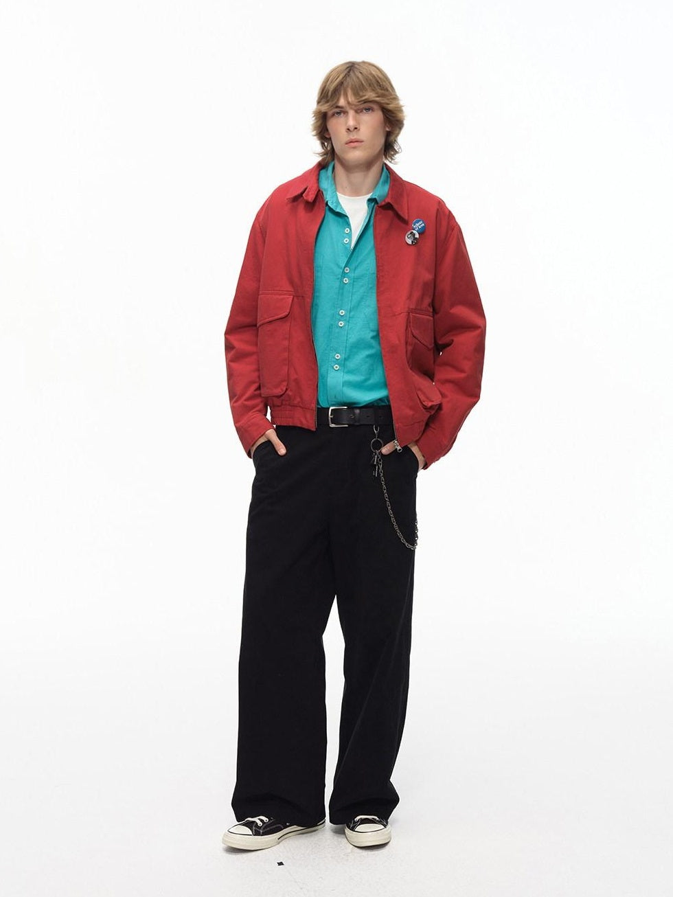 Country Moment Warm Pure Cotton Relaxed Fit Zip Front Rib Hem Unisex Chili Red Cropped Jackets