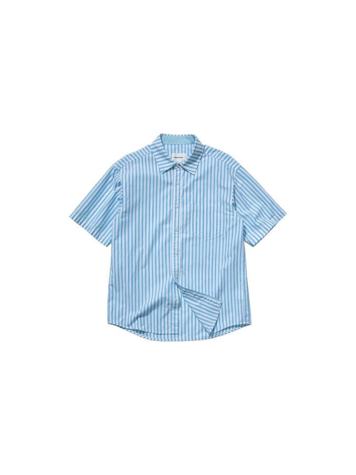 Country Moment Breathable 100% Cotton Street Loose Patchwork Striped Unisex Short Sleeve Shirts