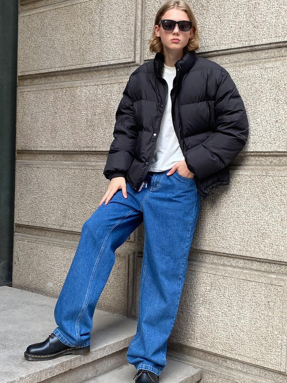 Country Moment Mid Rise Pure Cotton American Loose Straight Dark Blue Teen Straight Leg Jeans
